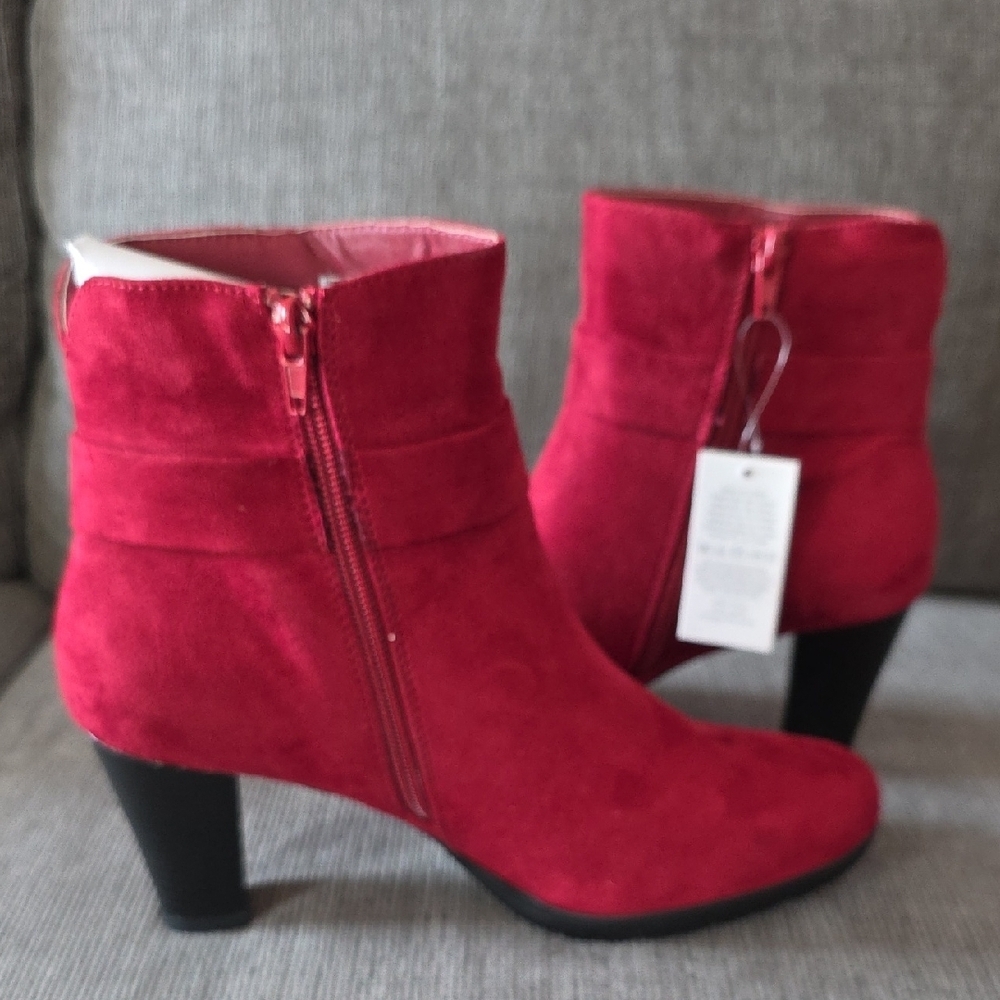 Elegant Women's Dark Red Suede Ankle Boots By Mysoft, Size 9, NWT, 3 Inch Heel - Picture 9 of 15